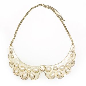 Gold Pearl Bib Statement Necklace